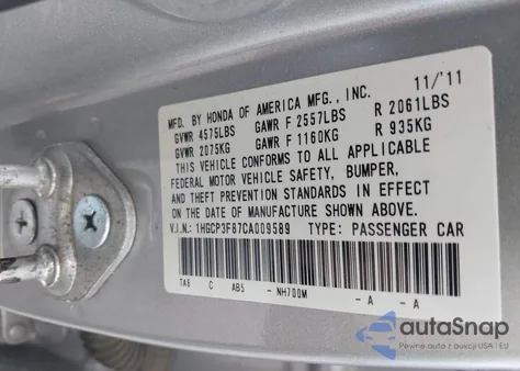 2012 Honda Accord 3.5 Ex-L from USA, damaged, VIN 1HGCP3F87CA009589